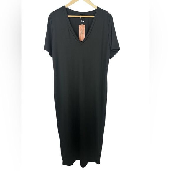 NWT SHEIN SXY Plus Size 2XL Casual Solid Color Black Slim Fit Short Sleeve Dress - Picture 3 of 7